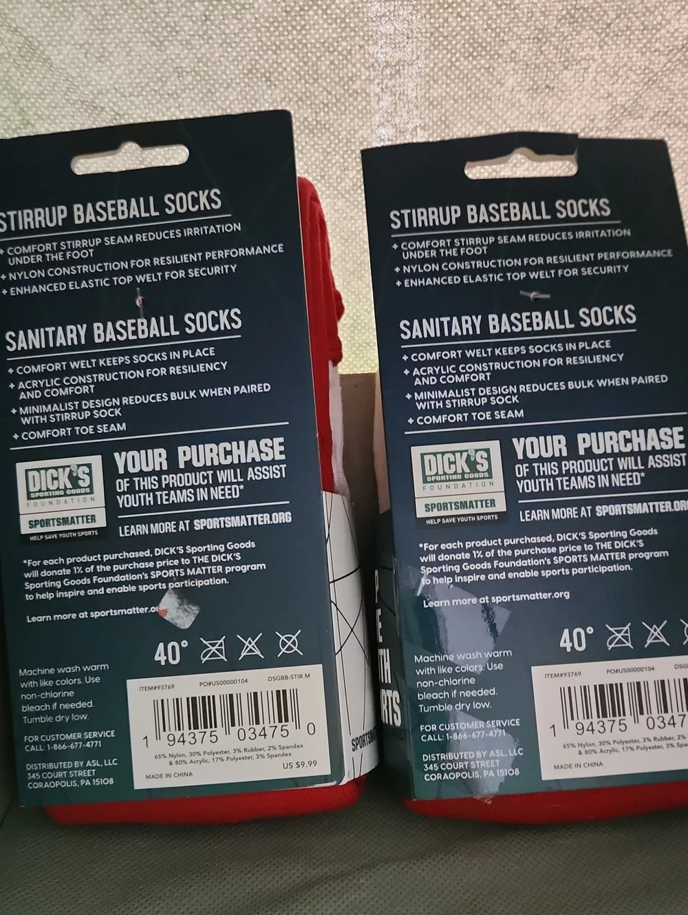 DSG Stirrup & Sanitary Baseball Socks - Red and White Combo -Two Packs Of 2